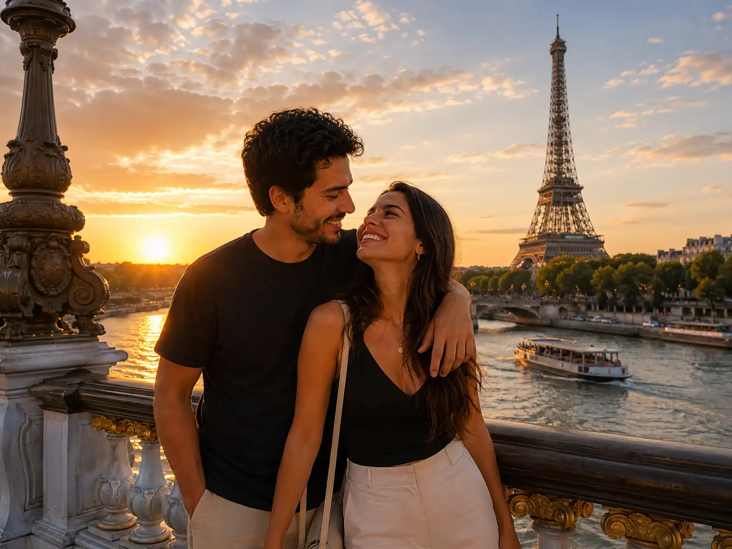 Casal feliz após fazer terapia para brasileiros no exterior